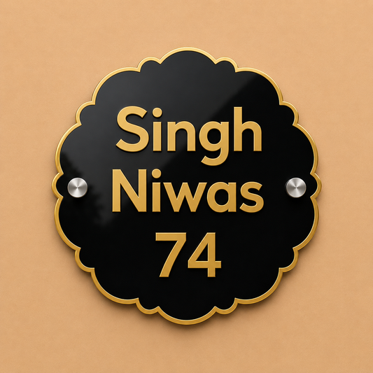 Imperial Bloom Acrylic Name Plate For Home & Villa - Black & Golden