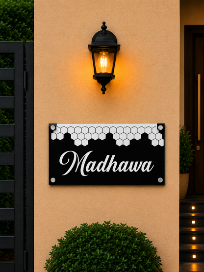 Personalized Modern Drip Style Acrylic Name Plate For Home-Black & Rose Gold