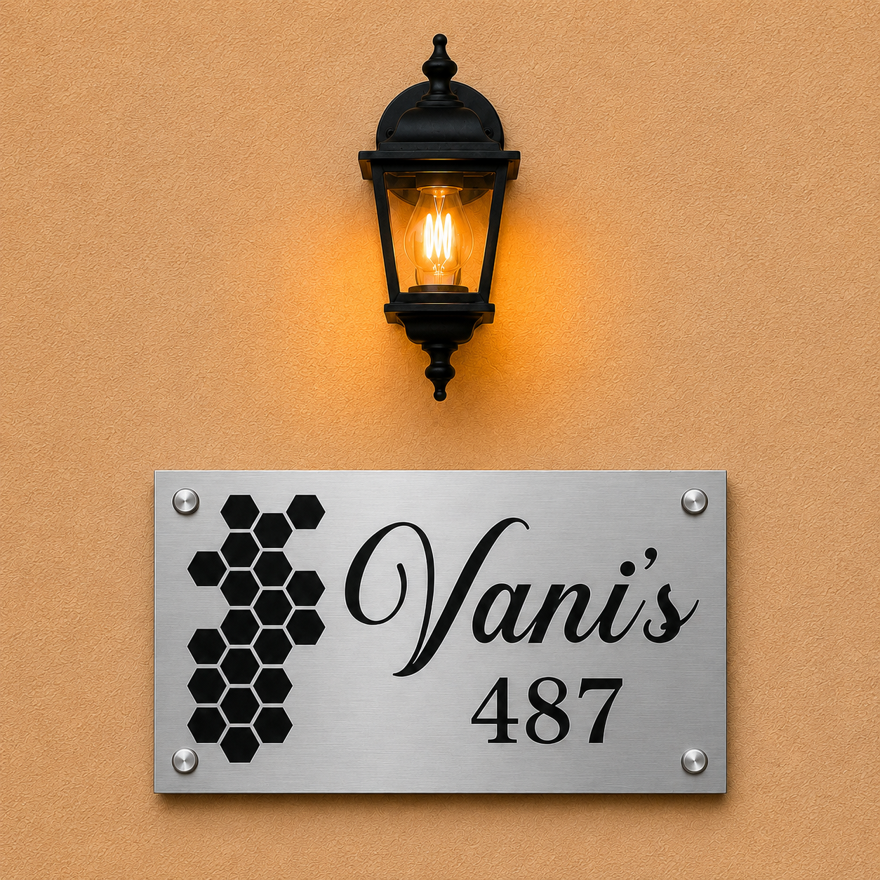 Honeycomb Elegance Engraved Metal Name Plate For Home & Villa