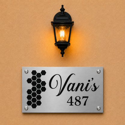 Honeycomb Elegance Engraved Metal Name Plate For Home & Villa