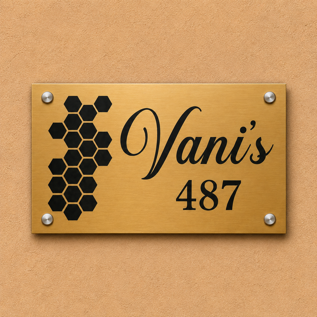 Honeycomb Elegance Engraved Metal Name Plate For Home & Villa