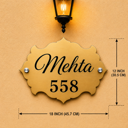 Vintage Crest Engraved Metal Name Plate For Home & Villa