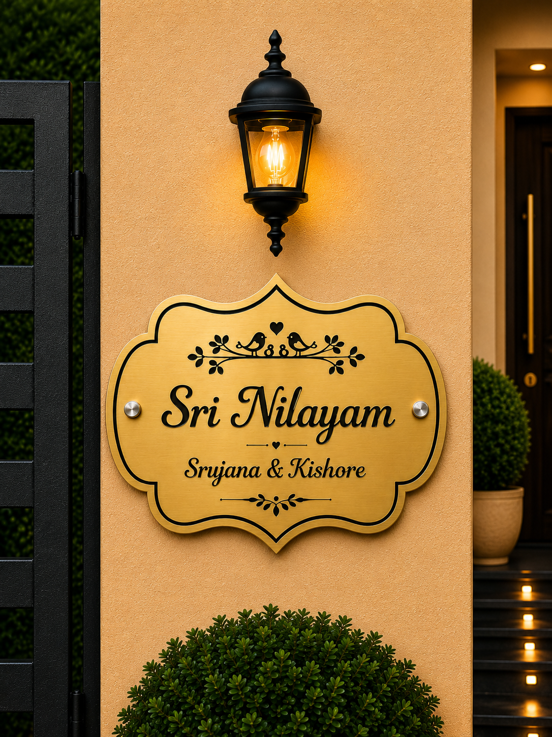 Classic Crest Engraved Stainless Steel Name Plate For Home & Villa