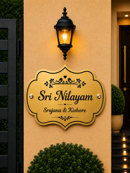 Classic Crest Engraved Stainless Steel Name Plate For Home & Villa