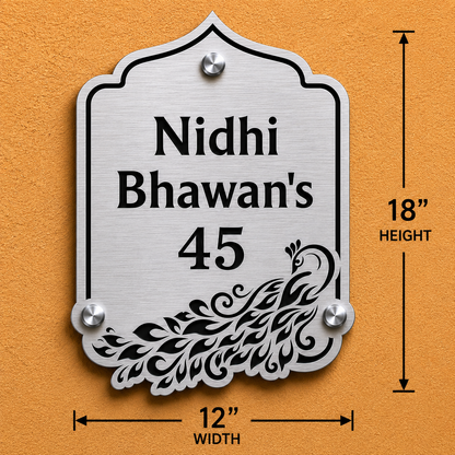 Peacock Engraved Personalized Metal Name Plate For Home & Villa