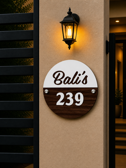 Royal Eclipse Round Wooden Name Plate For Home & Villa