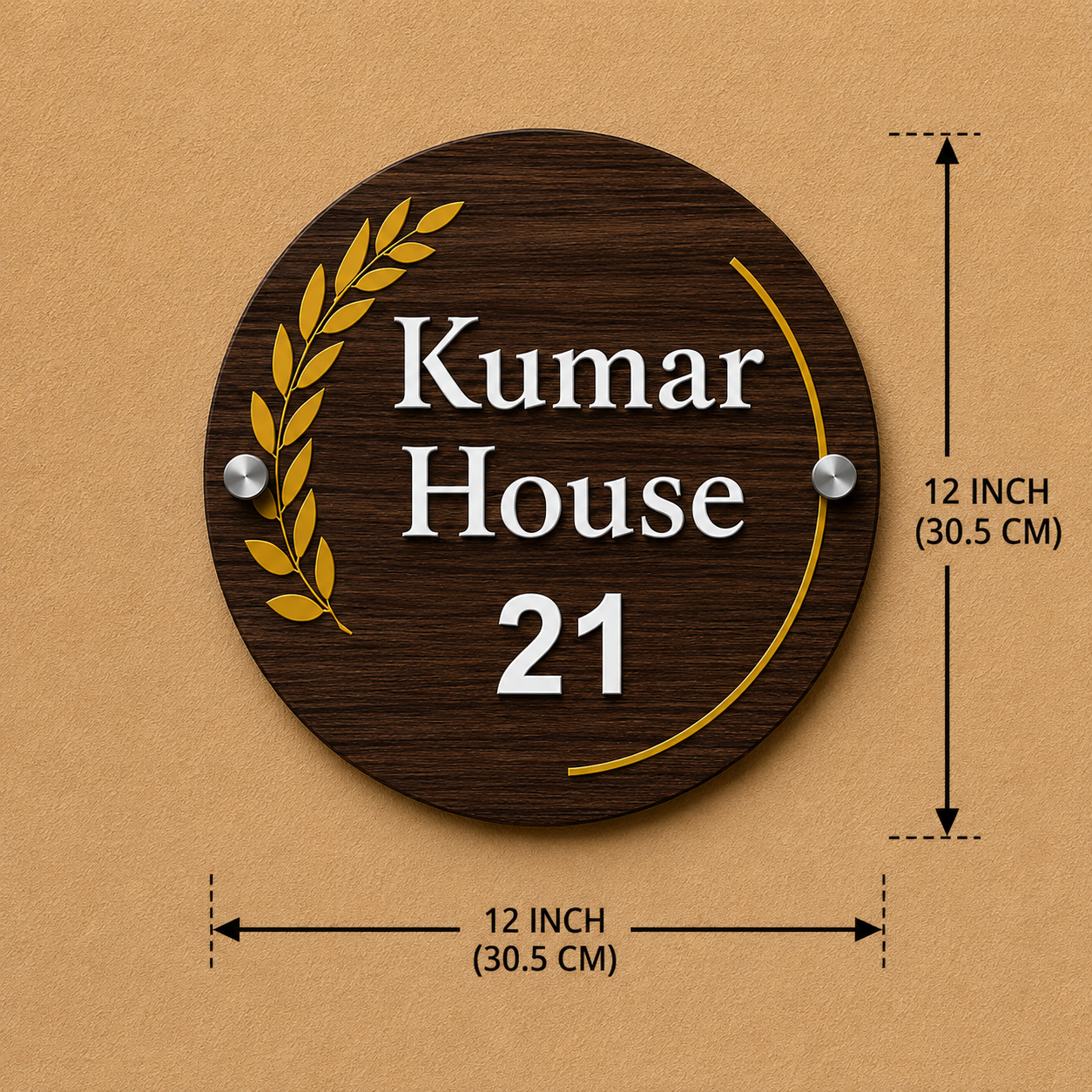 Royal Orbit Gold Leaf Wooden Name Plate For Home & Villa