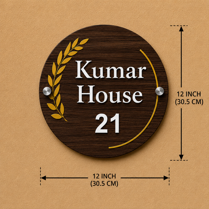 Royal Orbit Gold Leaf Wooden Name Plate For Home & Villa