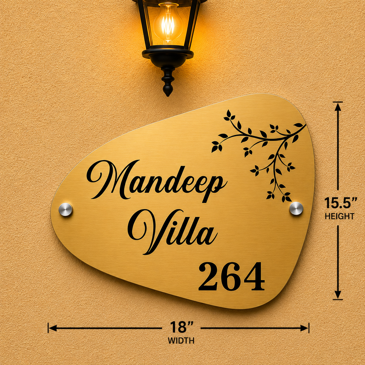 Riverstone Luxury Metal Name Plate for Home & Villa-Golden & Silver