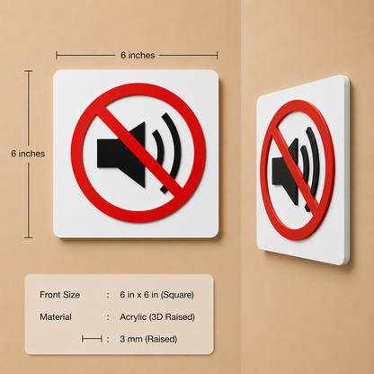 No Sound 3D Embossed Prohibition Sign