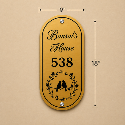 Vintage Lovebirds Engraved Metal Name Plate For Home & Villa