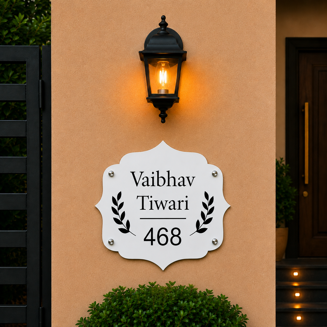 Personalised Acrylic Name Plate For Home - White & Black