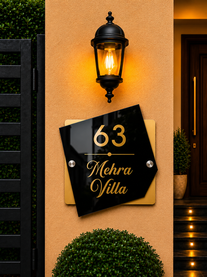 Ebony Gold Premium Double Acrylic Name Plate for Home & Villa