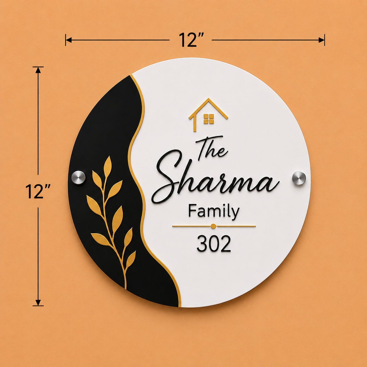 Opulent Edge Two-Tone Acrylic Name Plate Black & White For Home & Villa
