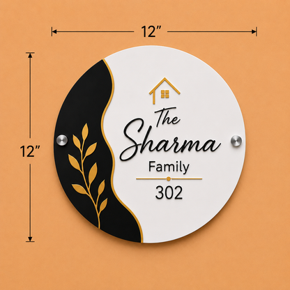 Opulent Edge Two-Tone Acrylic Name Plate Black & White For Home & Villa