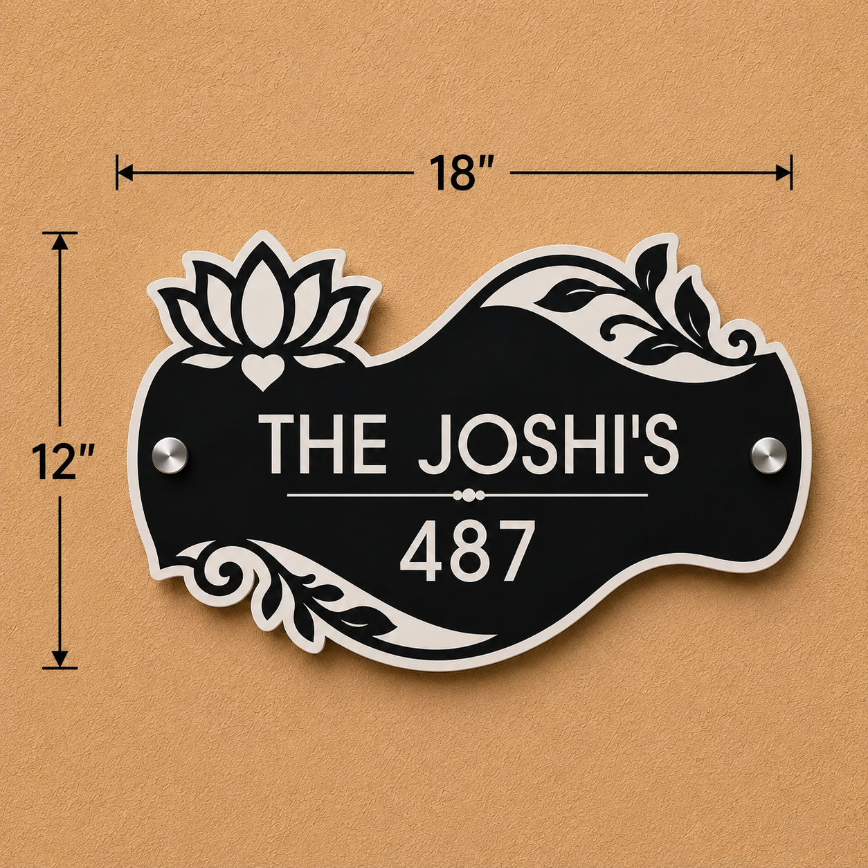 Lotus Aura Modern Acrylic Name Plate For Home & Villa – Black & White