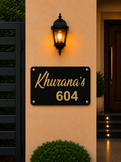 Personalised Acrylic Name Plate For Home - Black & Golden