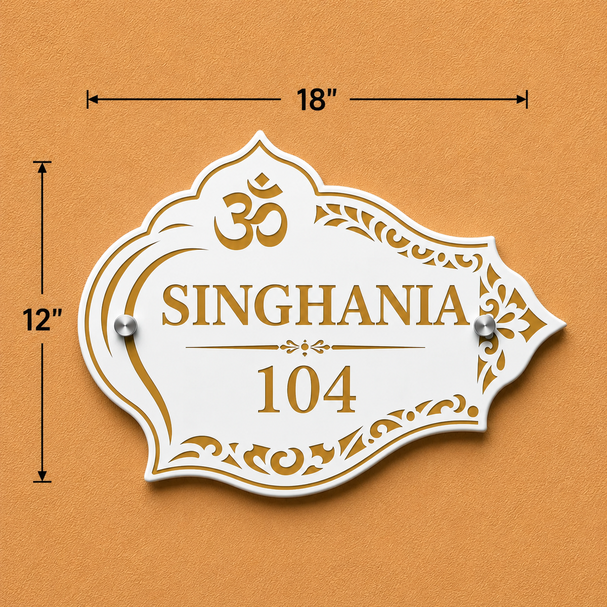 Aaradhya Shankha Acrylic Name Plate For Home & Villa – White & Golden