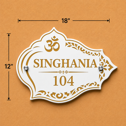 Aaradhya Shankha Acrylic Name Plate For Home & Villa – White & Golden