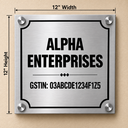 Premium GST Metal Office Name Plate | Silver & Gold Matte Finish
