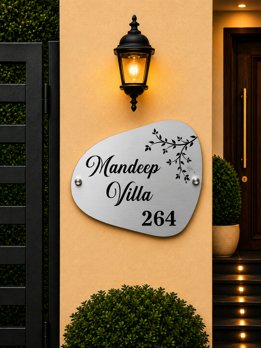Riverstone Luxury Metal Name Plate for Home & Villa-Golden & Silver