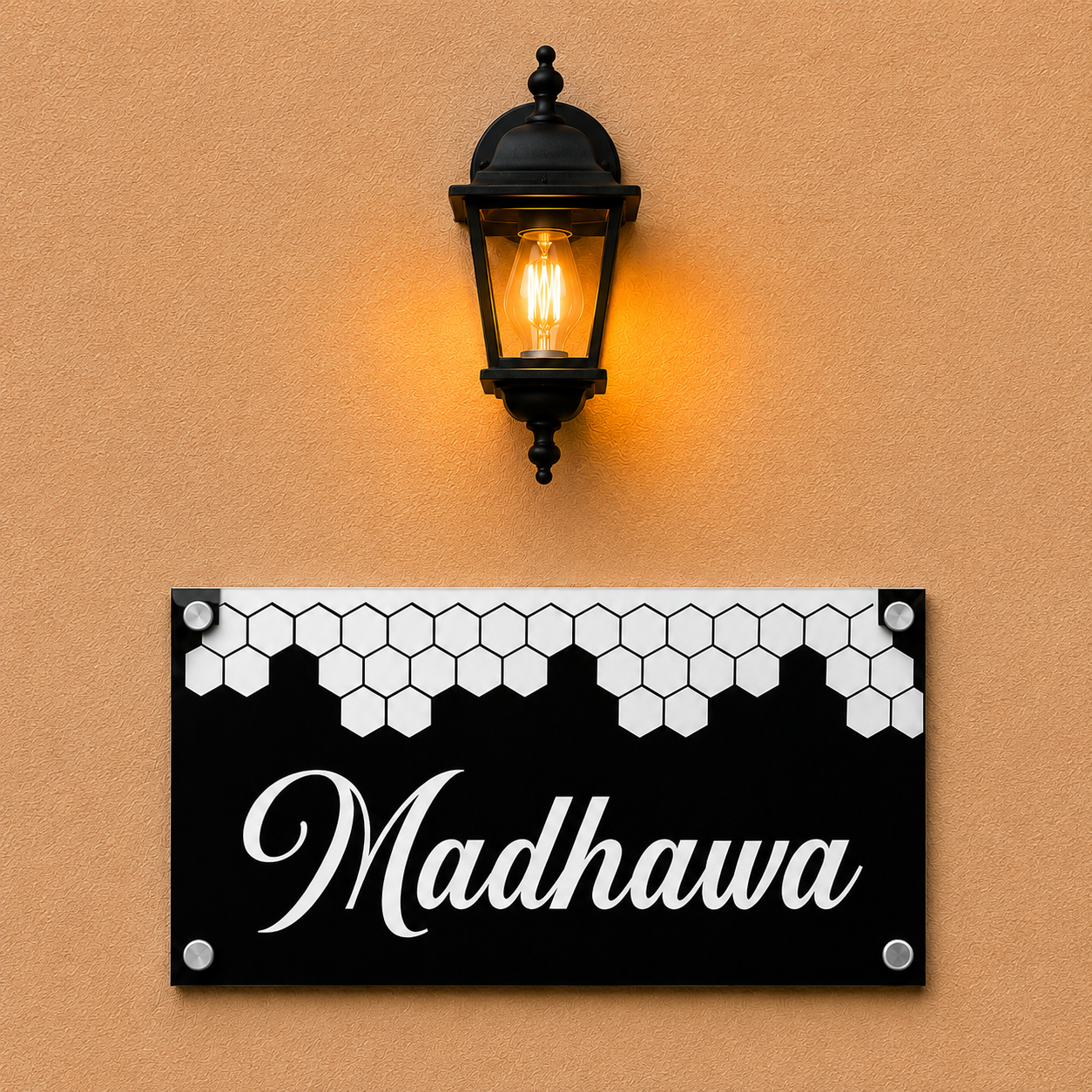 Personalized Modern Drip Style Acrylic Name Plate For Home-Black & Rose Gold