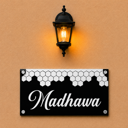 Personalized Modern Drip Style Acrylic Name Plate For Home-Black & Rose Gold