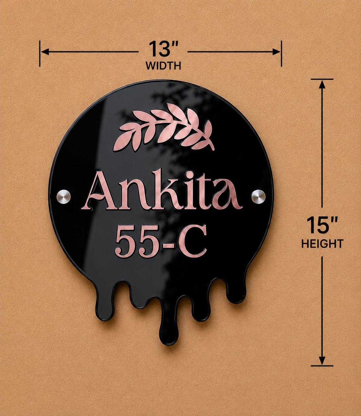 Personalized Modern Drip Style Acrylic Name Plate For Home-Black & Rose Gold