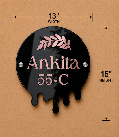 Personalized Modern Drip Style Acrylic Name Plate For Home-Black & Rose Gold