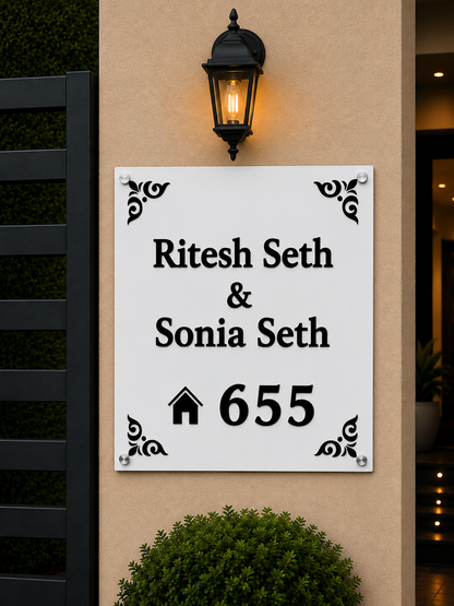 Personalised Acrylic Name Plate For Home - White & Black