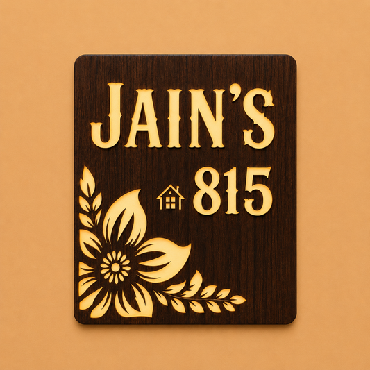 AuraCraft Acrylic Wooden Illuminated Name Plate For Home & Villa