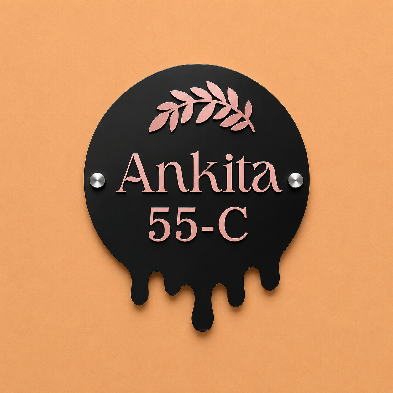 Personalized Modern Drip Style Acrylic Name Plate For Home-Black & Rose Gold