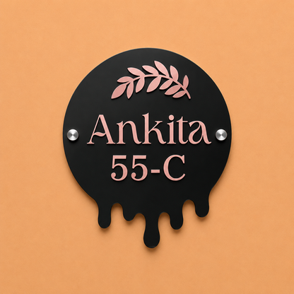 Personalized Modern Drip Style Acrylic Name Plate For Home-Black & Rose Gold